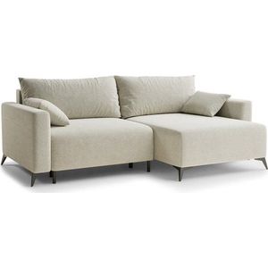 Krémová žinylková rozkládací/s úložným prostorem rohová pohovka (pravý roh/s lenoškou) Leon – Maison de Rêve obraz