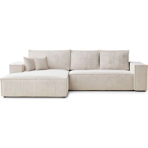 Krémová žinylková rozkládací/s úložným prostorem rohová pohovka (levý roh/s lenoškou) Maze – Maison de Rêve obraz