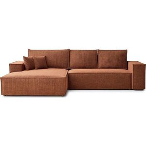 Žinylková rozkládací/s úložným prostorem rohová pohovka v měděné barvě (levý roh/s lenoškou) Maze – Maison de Rêve obraz