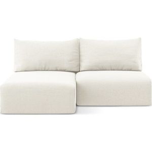 Krémová sametová rozkládací/s úložným prostorem rohová pohovka (levý roh/s lenoškou) Kalena – Makamii obraz