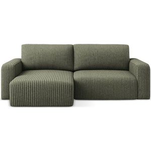 Zelená manšestrová rozkládací/s úložným prostorem rohová pohovka (levý roh/s lenoškou) Kona – Makamii obraz