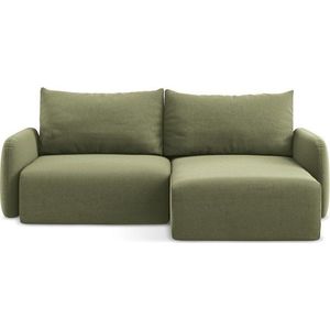 Zelená sametová rozkládací/s úložným prostorem rohová pohovka (pravý roh/s lenoškou) Kalena – Makamii obraz