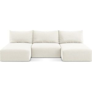 Krémová sametová rozkládací/s úložným prostorem rohová pohovka (do "U") Kalena – Makamii obraz