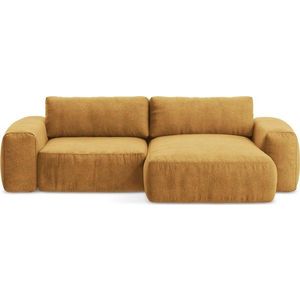 Žinylková rozkládací rohová pohovka v hořčicové barvě (pravý roh/s lenoškou) Kuki – Makamii obraz