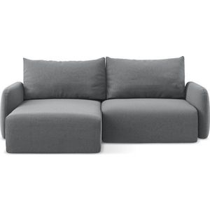 Šedá sametová rozkládací/s úložným prostorem rohová pohovka (levý roh/s lenoškou) Kalena – Makamii obraz