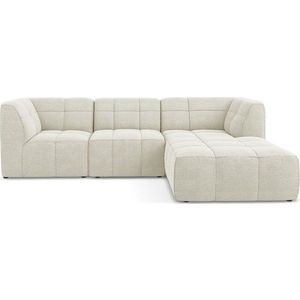Béžová rohová pohovka z textilie bouclé (pravý roh/s lenoškou) Aloha – Makamii obraz