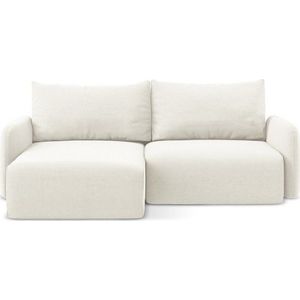 Krémová sametová rozkládací/s úložným prostorem rohová pohovka (levý roh/s lenoškou) Kalena – Makamii obraz