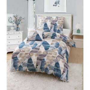 Modro-hnědé 3dílné povlečení na jednolůžko z mikrosaténu 140x200 cm Eden – JAHU collections obraz