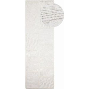 Bílý ručně tkaný běhoun s příměsí vlny 80x230 cm Sculptured Blocks – Flair Rugs obraz