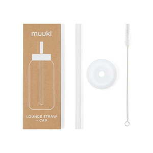 Silikonové brčko s čistícím kartáčkem/s víčkem Clear – Muuki obraz