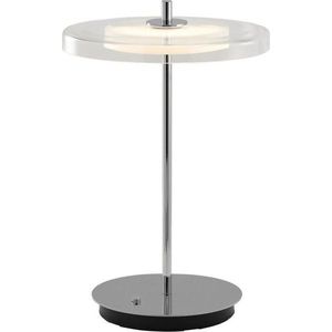 Ocelová LED stolní lampa s USB portem ve stříbrné barvě se skleněným stínidlem (výška 31 cm) Asteria Move – UMAGE obraz