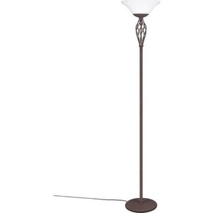 Tmavě hnědá stojací lampa se skleněným stínidlem (výška 180 cm) Rustica – Trio obraz