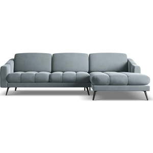 Světle modrá sametová rohová pohovka (pravý roh) Nalu – Makamii obraz