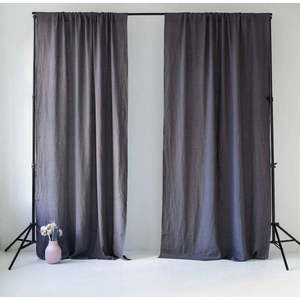 Tmavě šedý lněný závěs s tunýlkem Linen Tales Night Time, 250 x 140 cm obraz