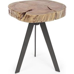 Černý/v přírodní barvě konferenční stolek s deskou z akácie ø 35 cm Aron – Bizzotto obraz