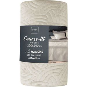 Krémový sametový set přehozu a povlaku na polštář 220x240 cm Solange – douceur d'intérieur obraz