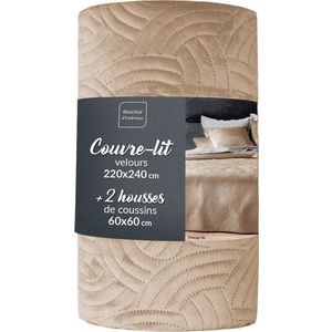 Béžový sametový set přehozu a povlaku na polštář 220x240 cm Solange – douceur d'intérieur obraz