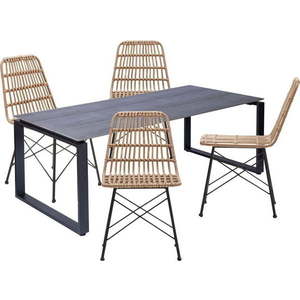 Set 4 ratanových jídelních židlí Gabriela a černého stolu Strong – Bonami Essentials obraz