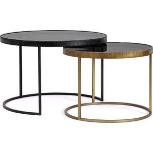Černé/ve zlaté barvě kulaté konferenční stolky v sadě 2 ks se skleněnou deskou ø 75 cm Yamir – Bizzotto obraz