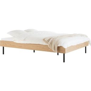 Dvoulůžková postel z dřevotřísky v dekoru dubu bez čela s roštem 140x200 cm v přírodní barvě Streiko – noo.ma obraz