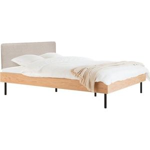 Čalouněná/z dřevotřísky dvoulůžková postel v dekoru dubu s roštem 200x200 cm v přírodní barvě Streiko – noo.ma obraz