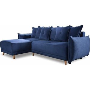 Tmavě modrá manšestrová rozkládací rohová pohovka (variabilní) Lazy Lukka – Miuform obraz