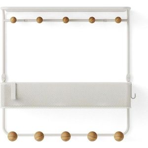 Bílý přírodní kovový nástěnný věšák s poličkou Estique – Umbra obraz