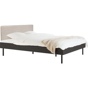 Černá čalouněná/z dřevotřísky dvoulůžková postel s roštem 140x200 cm Streiko – noo.ma obraz