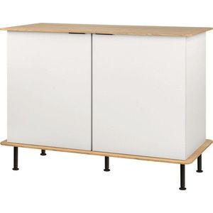 Šedobéžová komoda v dekoru dubu s dírou na kabely 120x88x50 cm Suumo – noo.ma obraz