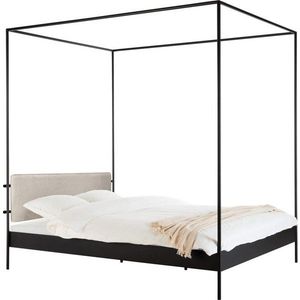 Černá/béžová ocelová čalouněná dvoulůžková postel s nebesy s roštem 180x200 cm Eton – noo.ma obraz