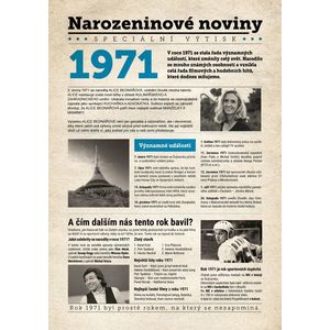 Narozeninové noviny 1971 s vlastní fotografií a textem, S fotografií a textem obraz