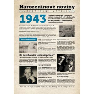 Narozeninové noviny 1943 s vlastním textem a fotografií, S fotografií a textem obraz