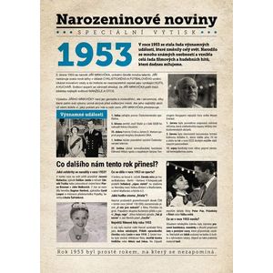 Narozeninové noviny 1953 s vlastním textem a fotografií, S fotografií a textem obraz