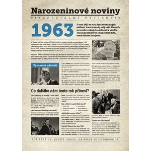 Narozeninové noviny 1963 s vlastním textem a fotografií, S fotografií a textem obraz