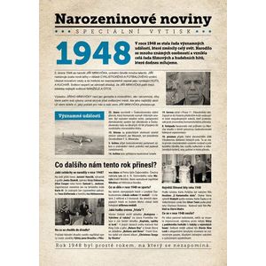 Narozeninové noviny 1948 s vlastním textem a fotografií, S fotografií a textem obraz