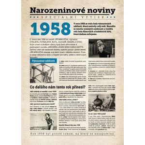 Narozeninové noviny 1958 s vlastním textem a fotografií, S fotografií a textem obraz