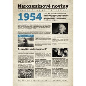 Narozeninové noviny 1954 s vlastním textem a fotografií, S fotografií a textem obraz