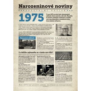 Narozeninové noviny 1975 s vlastním textem a fotografií, S fotografií a textem obraz