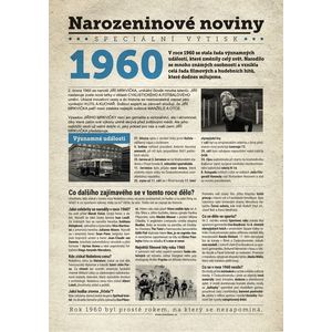 Narozeninové noviny 1960 s vlastním textem a fotografií, S fotografií a textem obraz