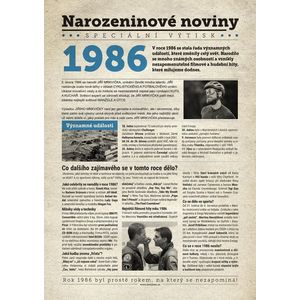Narozeninové noviny 1986 s vlastní fotografií a textem, S fotografií a textem obraz