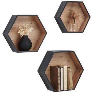 Xora SADA NÁSTĚNNÝCH REGÁLŮ, černá, dub artisan obraz