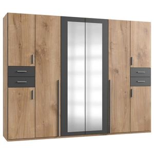 P & B ŠATNÍ SKŘÍŇ SE ZRCADLEM, barvy grafitu, barvy dubu, 270/208/58 cm obraz