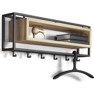 Černý/v přírodní barvě kovový nástěnný věšák s poličkou 78 cm School – Spinder Design obraz