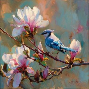 Tištěný obraz na plátně 32x32 cm Bluejay & Blossom – Styler obraz