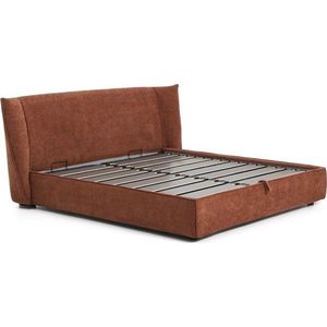 Čalouněná dvoulůžková postel z žinylky s úložným prostorem s roštem 180x200 cm v terakotové barvě Arvian – Kave Home obraz