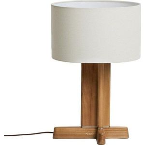 Bílá/hnědá stolní lampa z kaučukového dřeva s textilním stínidlem (výška 48 cm) Niani – Kave Home obraz
