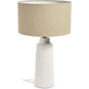 Bílá/béžová keramická stolní lampa s textilním stínidlem (výška 58 cm) Mijal – Kave Home obraz