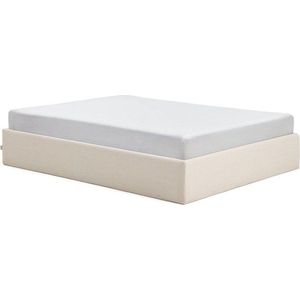Krémová čalouněná dvoulůžková postel z žinylky s úložným prostorem/bez čela s roštem 160x200 cm Nelzi – Kave Home obraz