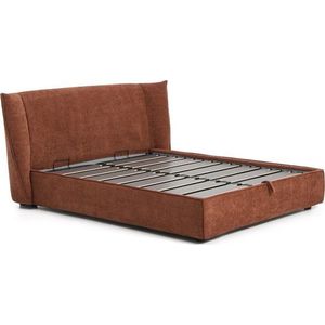 Čalouněná dvoulůžková postel z žinylky s úložným prostorem s roštem 160x200 cm v terakotové barvě Arvian – Kave Home obraz