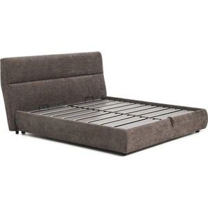 Tmavě hnědá čalouněná dvoulůžková postel z žinylky s úložným prostorem s roštem 180x200 cm Dafra – Kave Home obraz
